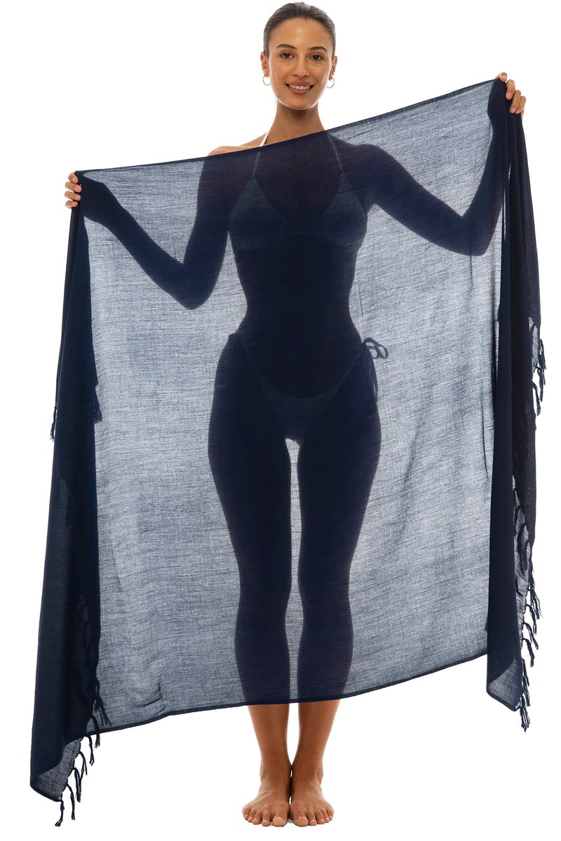 Back From Bali Womens Sarong Wrap Swimsuit Cover Up Solid Navy Blue Beach Pareo Skirt Coconut Clip - Image 3